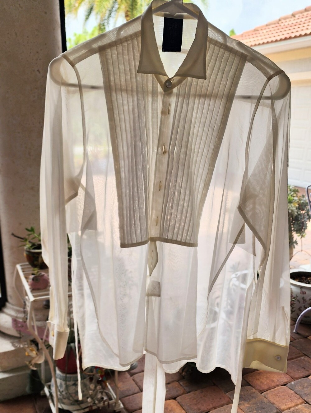 Jean Paul Gaultier Cream Sheer Tuxedo Blouse